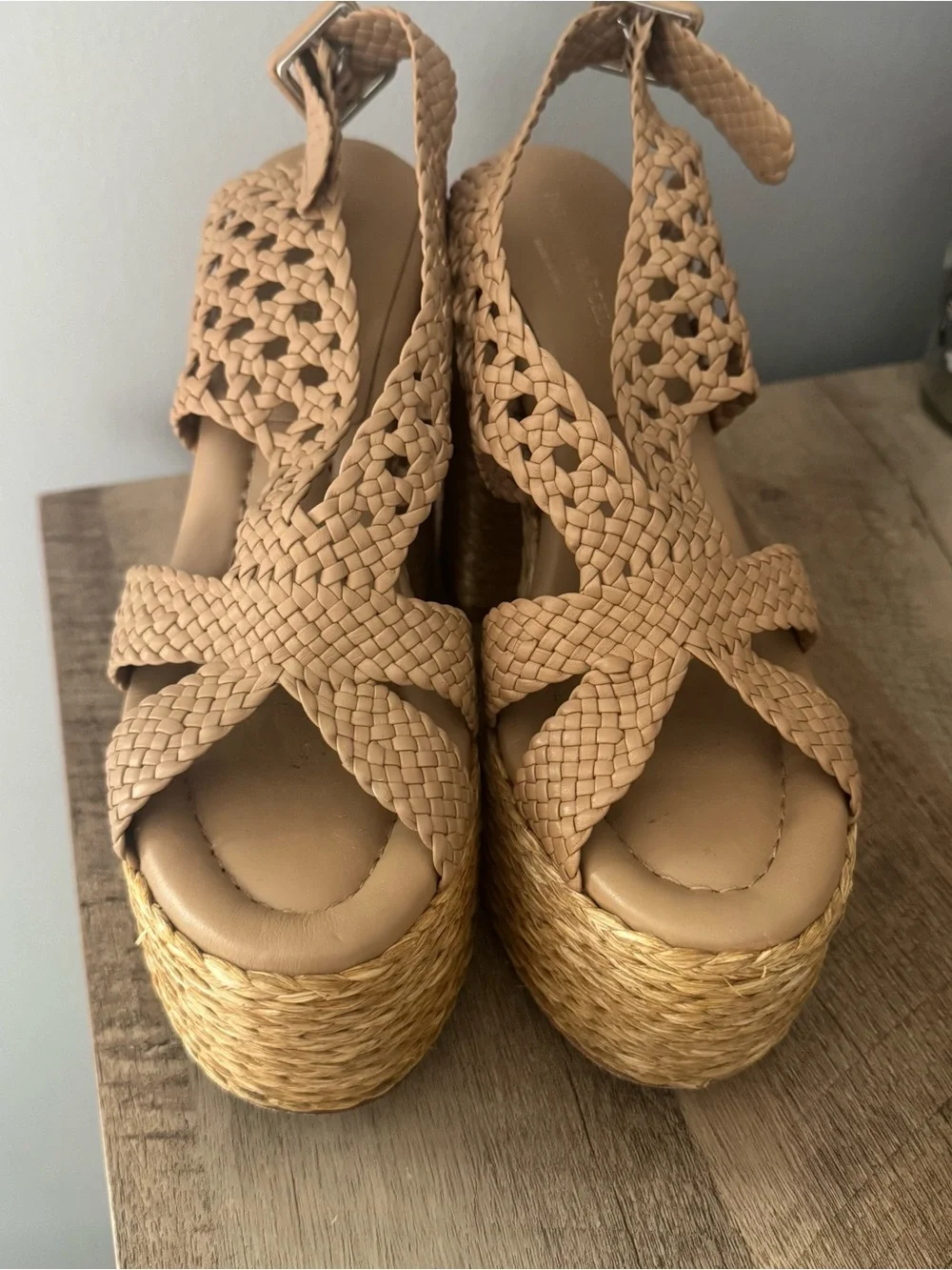 Paloma Barceló Beige Woven Platform Sandals